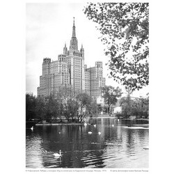 Лебеди у Зоопарка. Вид на жилой дом на Кудринской площади. Москва. 1976 г. (20*30)